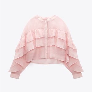 Zara Pink RUFFLED ROMANTIC BLOUSE